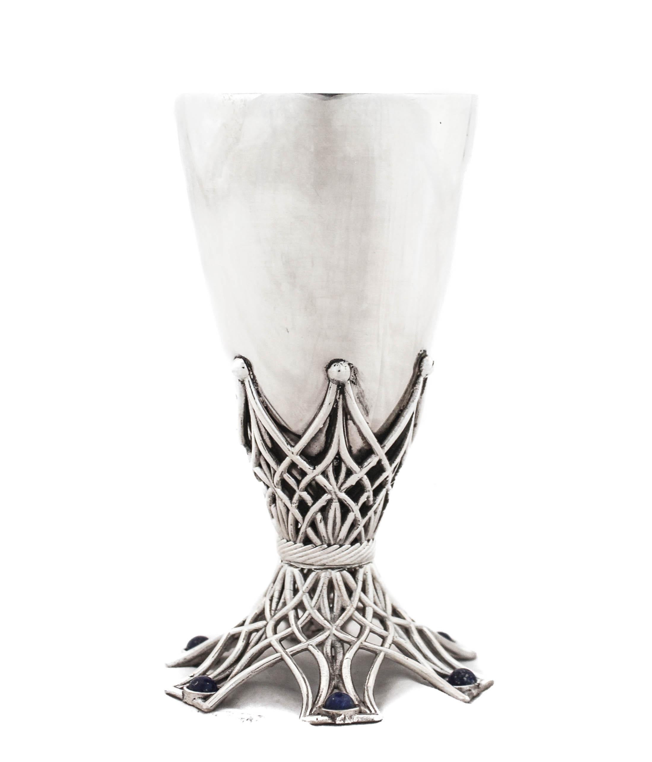 Israeli Sterling Kiddush Cup with Lapis Stones For Sale