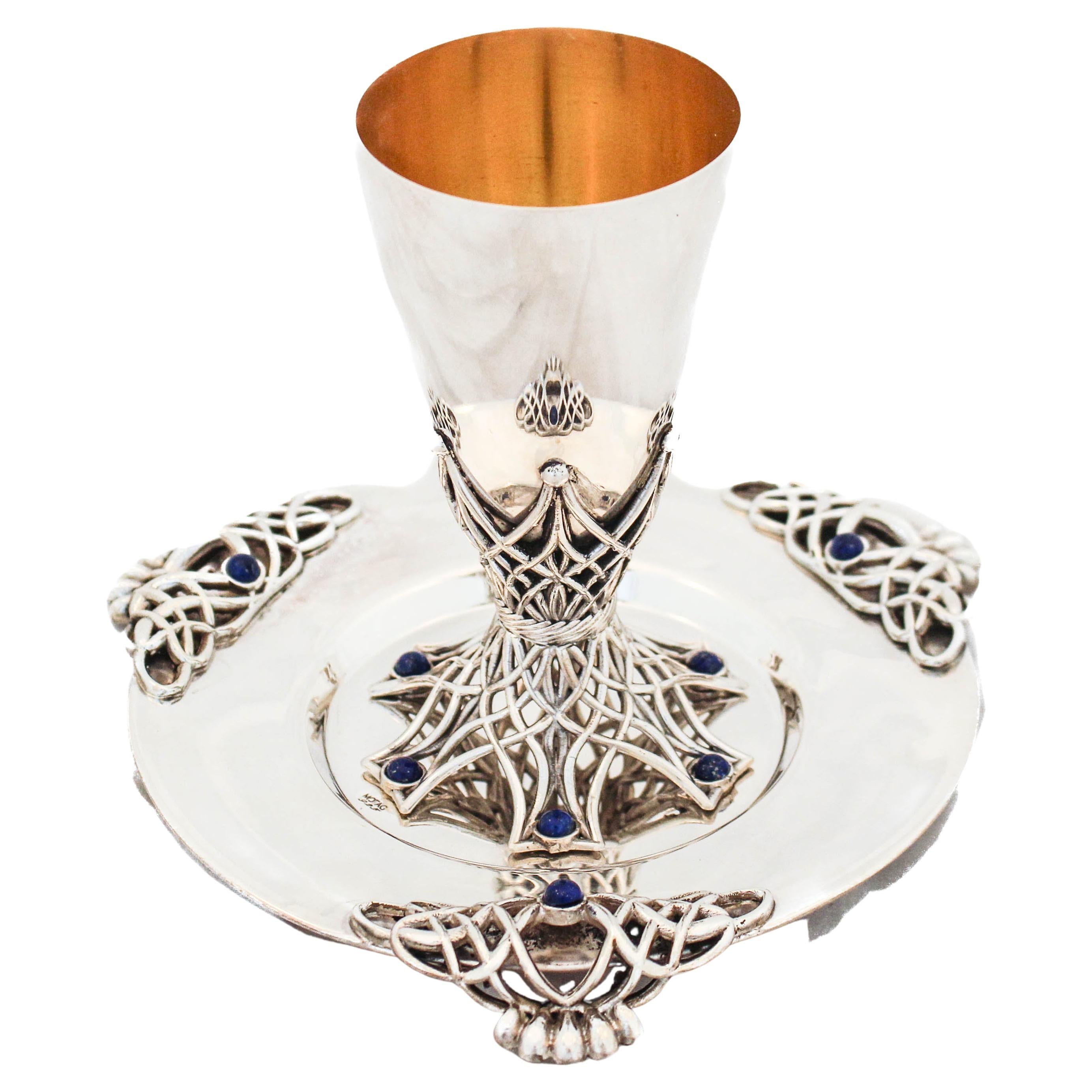 Sterling Kiddush Cup with Lapis Stones