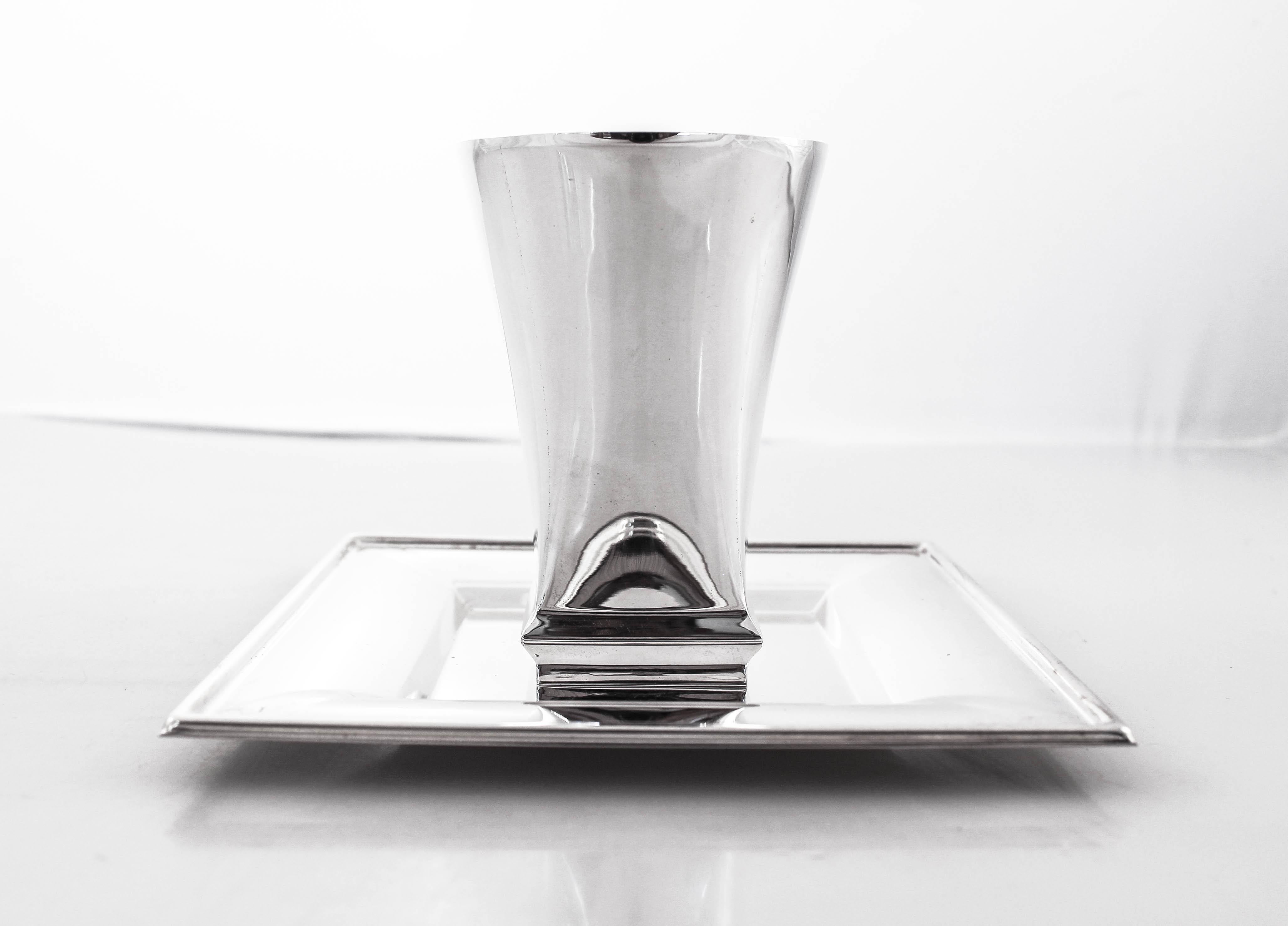 A sterling silver goblet with a matching plate. Handsome and with a Classic design, this set will surely dress up your Shabbat and holiday table. Memories are waiting to be made and this piece will be passed from generation to generation and become