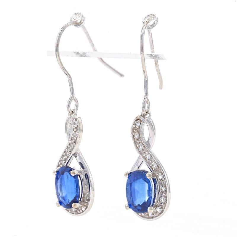 Sterling Kyanite & White Topaz Dangle Earrings - 925 Oval 1.80ctw Twist Pierced In Excellent Condition For Sale In Greensboro, NC