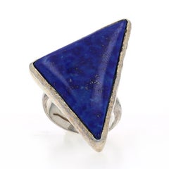 Sterling Lapis Lazuli Cocktail Solitaire Ring - 925 Triangular Cabochon SZ 6