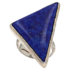 Sterling Lapis Lazuli Cocktail Solitaire Ring - 925 Triangular Cabochon SZ 6