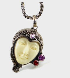 Sterling Large Bone Gemstone Goddess by Sajen on Fabulous Woven Sterling Chain
