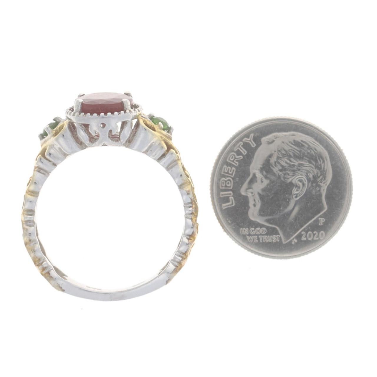 De las mujeres Anillo de oro 925 relleno de cristal de plomo y cromo Rubí y diópsido Oval 8 1/4 en venta