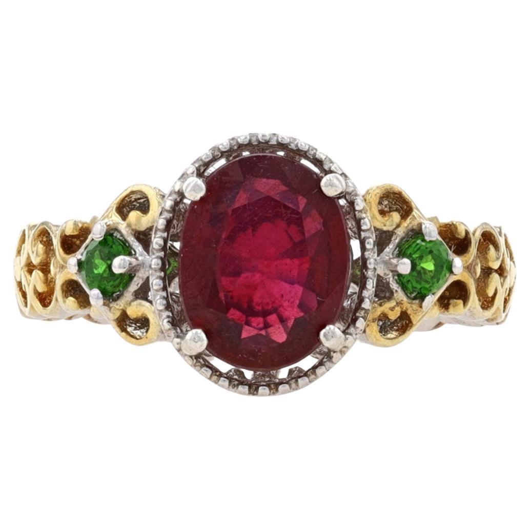 Sterling Lead Glass Filled Ruby & Chrome Diopside Ring 925 Gold Pltd Oval 8 1/4