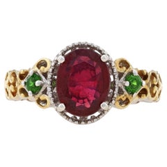 Sterling Lead Glass Filled Ruby & Chrome Diopside Ring 925 Gold Pltd Oval 8 1/4