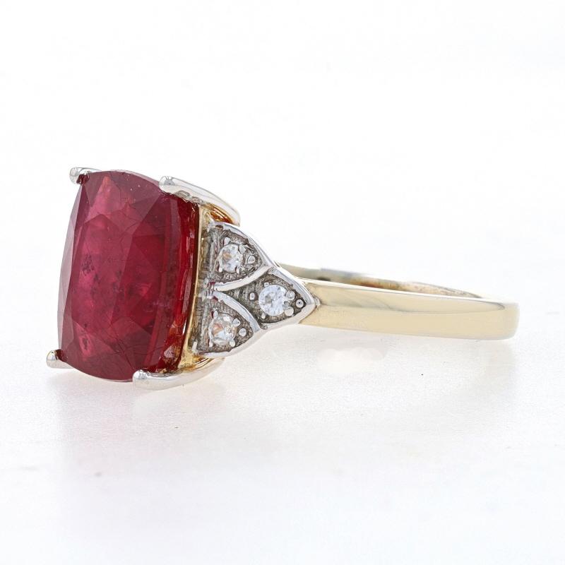 Sterling Lead Glass Filled Ruby & Topaz Ring 925 Gold Pltd Cushion 3.38ctw 6 1/4 In Excellent Condition For Sale In Greensboro, NC