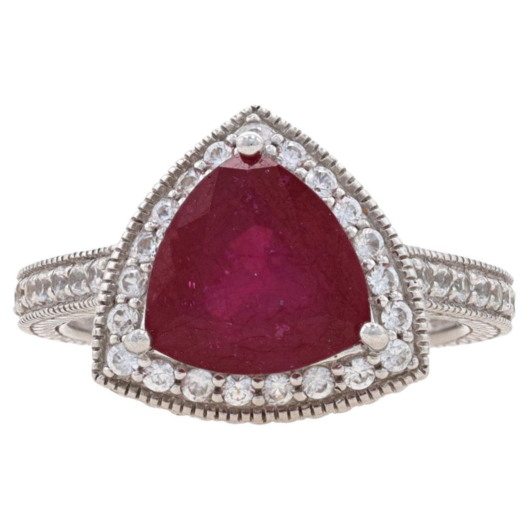 Bague de fiançailles Sterling Ruby White Sapphire Halo 925 Trillion