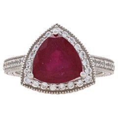 Sterling Lead Glass Filled Ruby White Sapphire Halo Ring 925 Trillion Engagement
