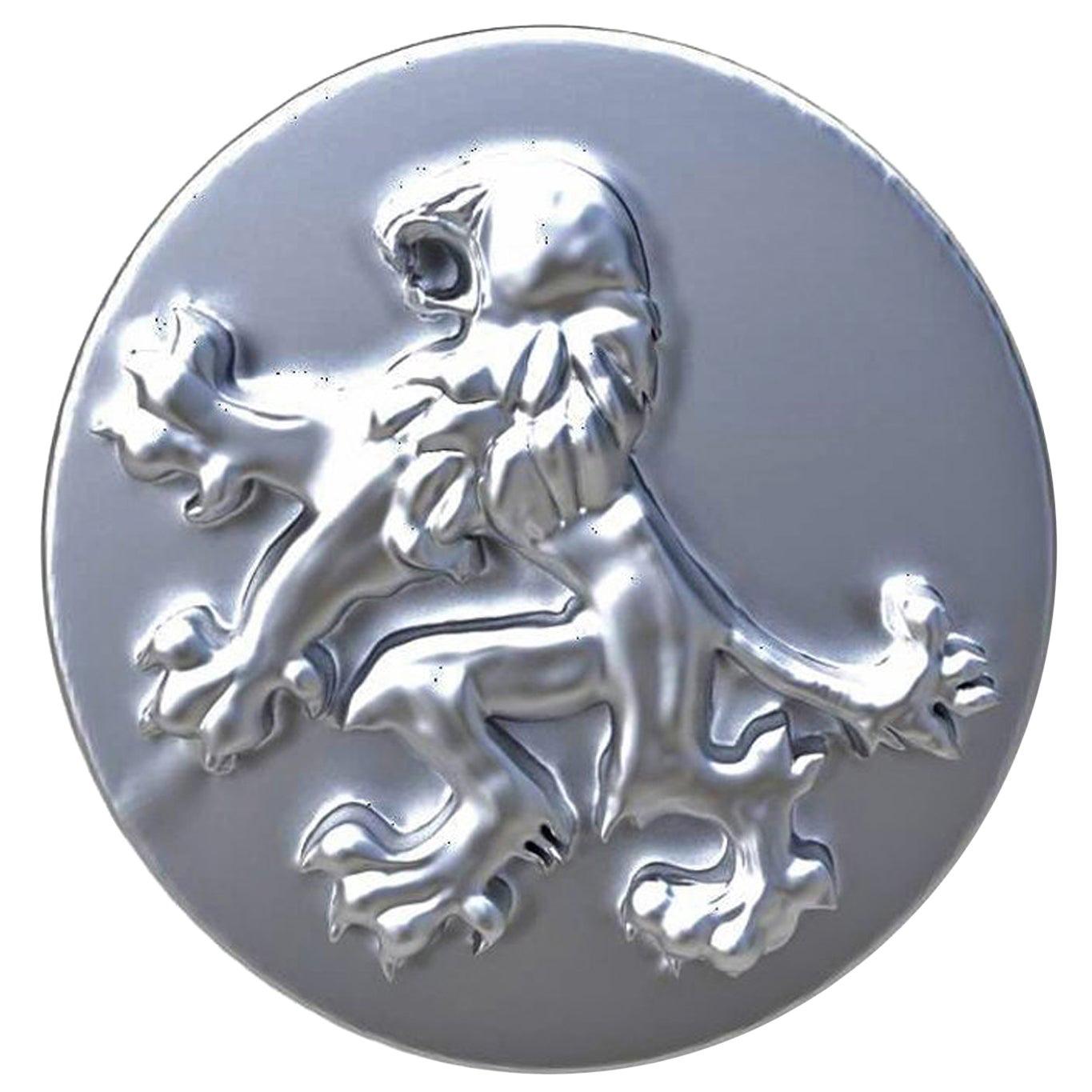 Anillo de sello León rampante de plata