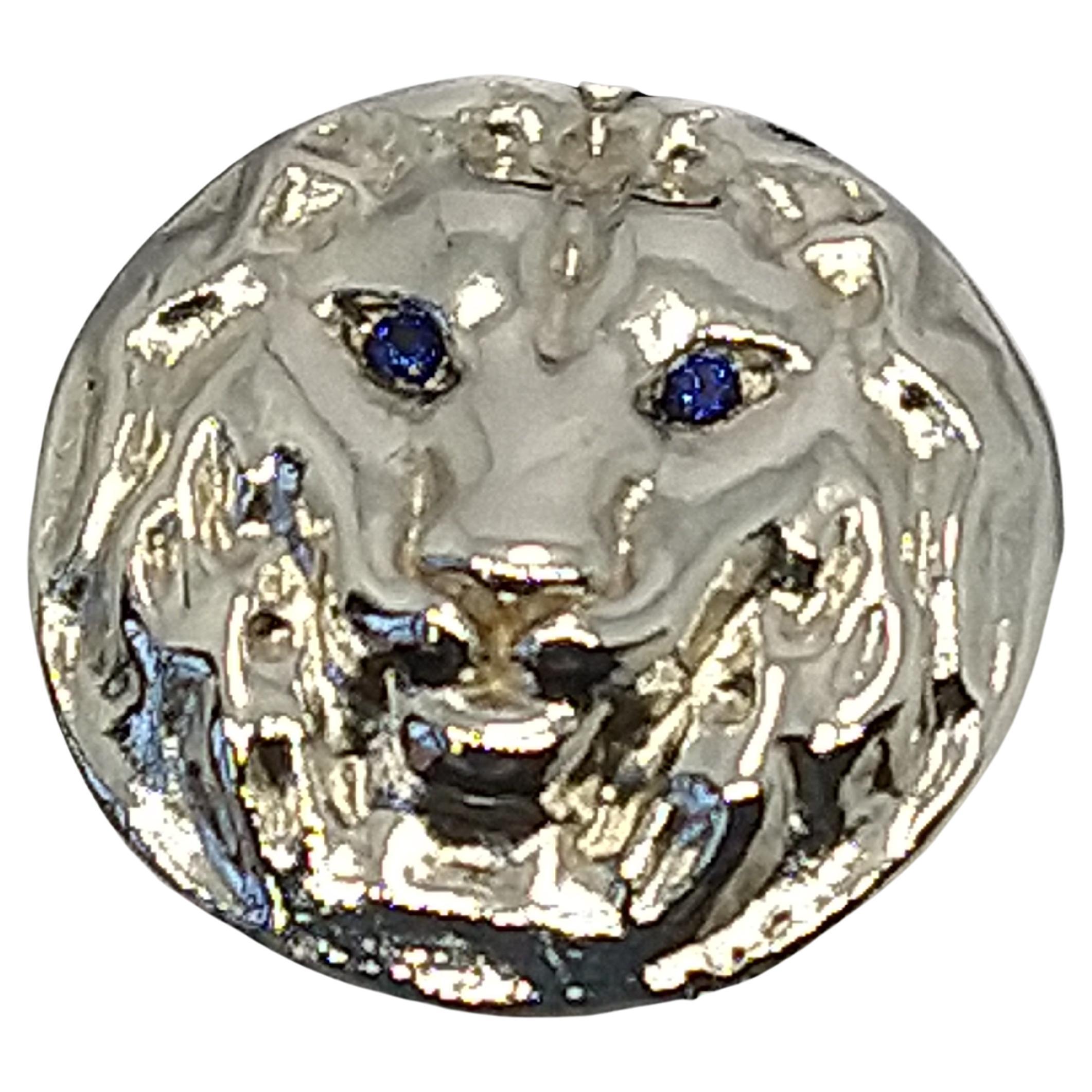 For Sale:  Sterling Lion with Blue Sapphire Eyes Signet Ring