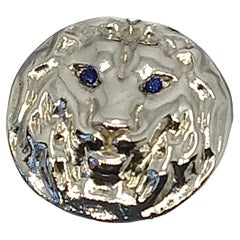 Sterling Lion with Blue Sapphire Eyes Signet Ring