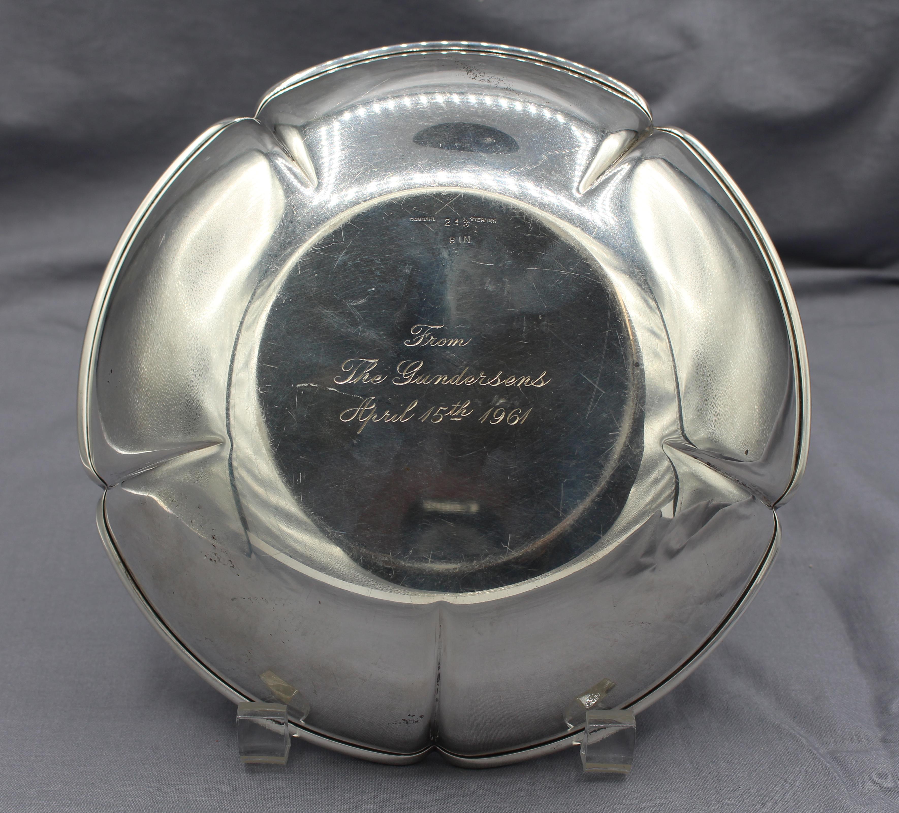 Sterling silver low bowl by Randahl, Chicago. Modernism lobed form. Inscribed on bottom: 