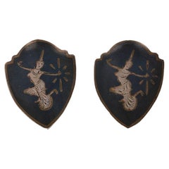 Sterling Mekkala Shield Niello Large Stud Earrings - 925 Non-Pierced Screw-Ons