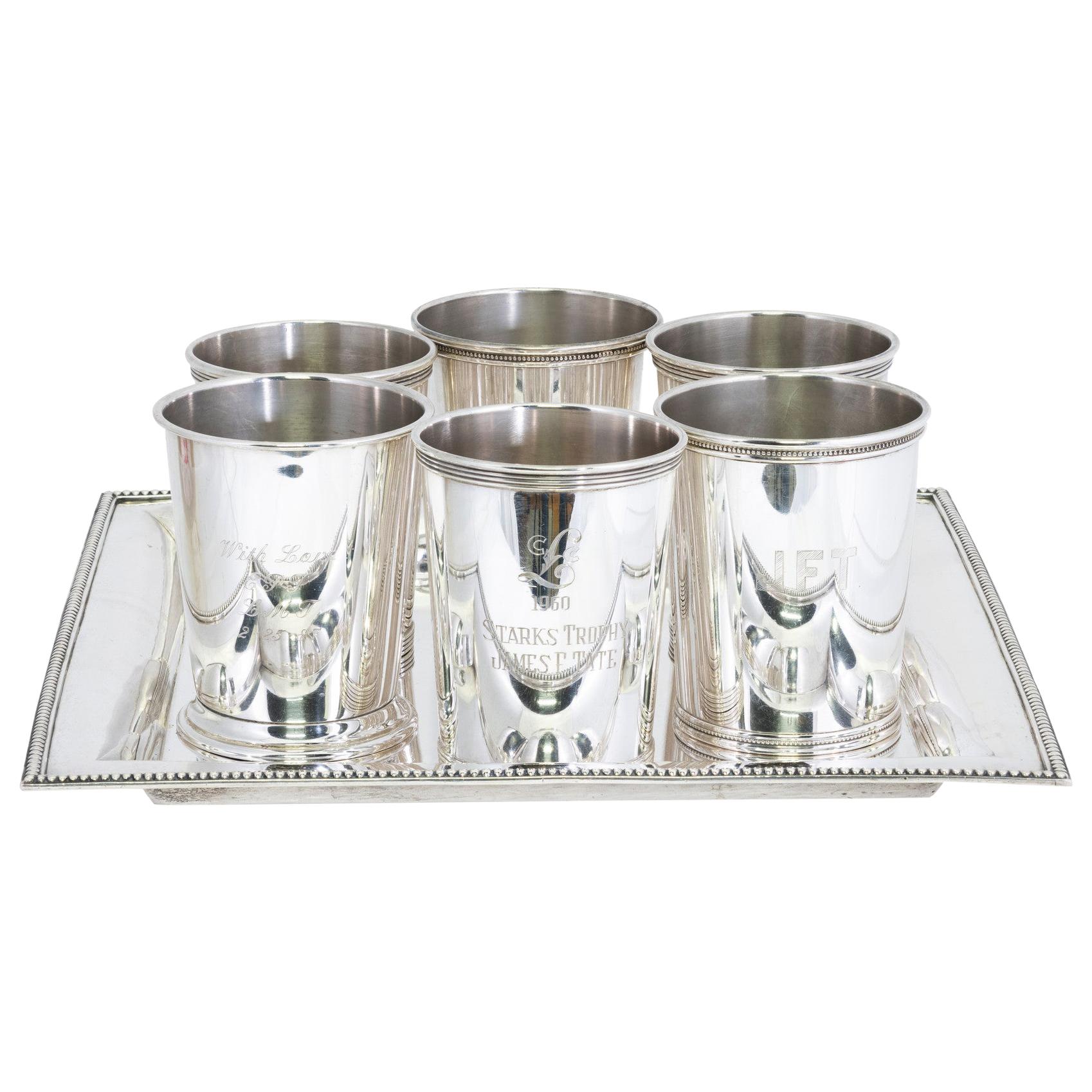 Sterling Mint Julep Cups and Tray For Sale