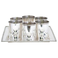 Tasses et plateau Julep en argent sterling menthe