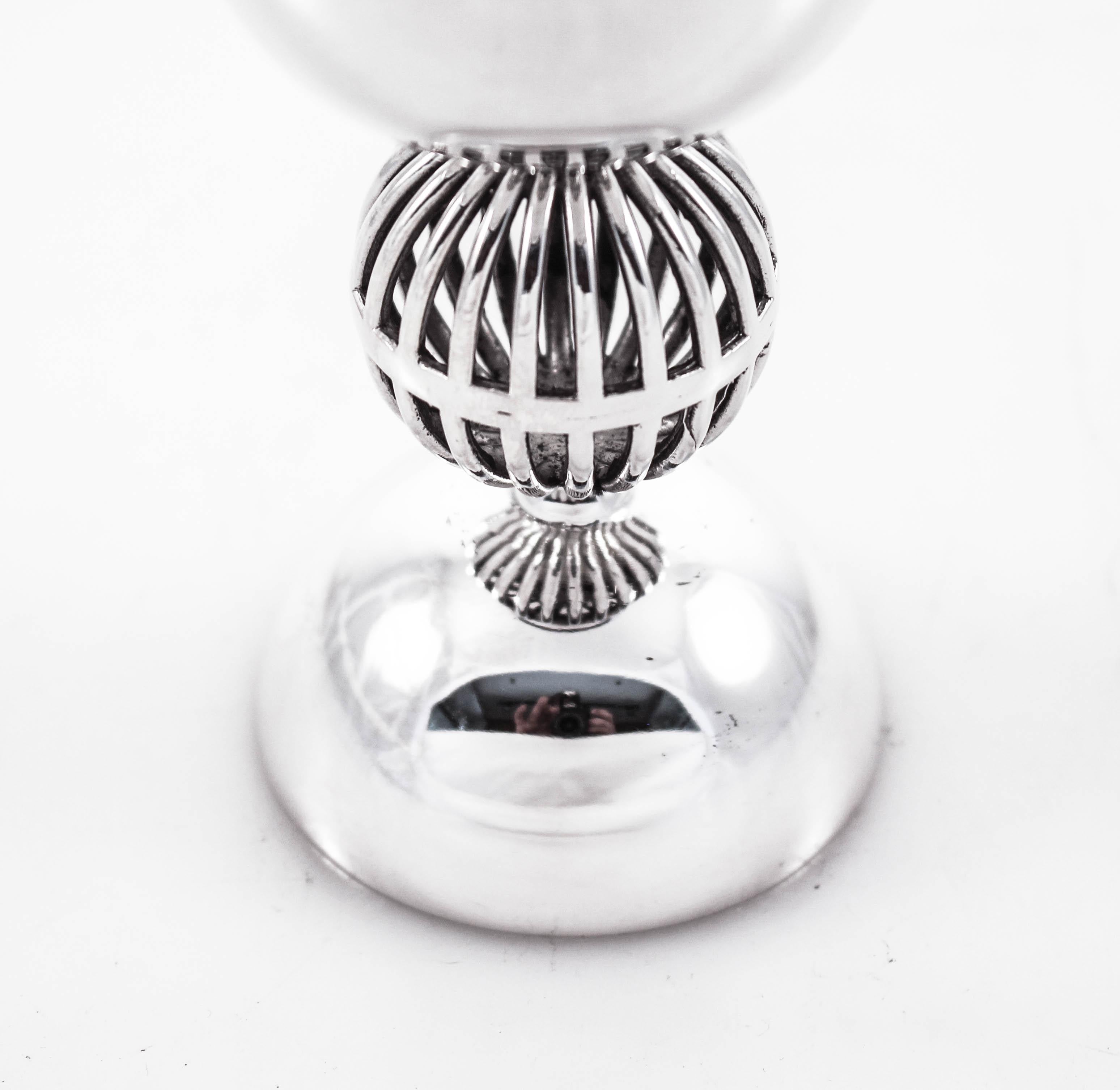 Proud to offer this sterling silver wine (Kiddush) cup. It is sleek and modern and has a “Jensenesque” feel to it. Perfect for a wedding or father’s day gift.