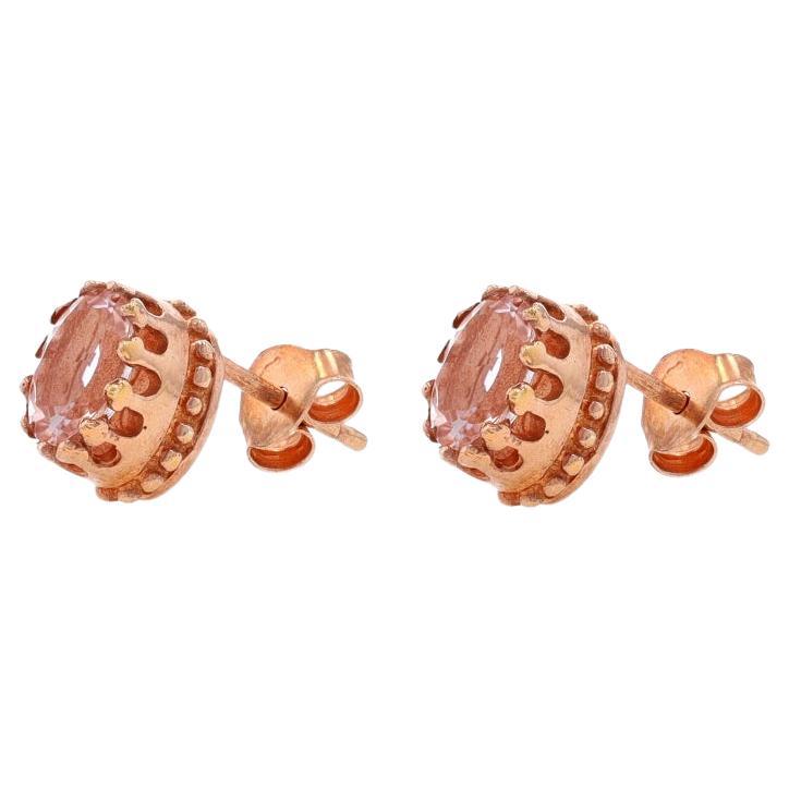 Sterling Morganite Stud Earrings - 925 Rose Gold Plated Oval 1.05ctw Pierced For Sale