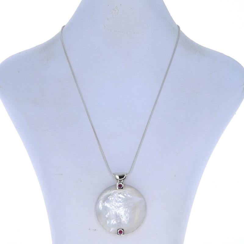 Round Cut Sterling Mother of Pearl & Lab-Created Ruby Circle Necklace 16