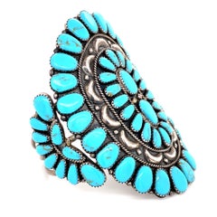 Sterling Native American Zuni Old Pawn Turquoise Inlay Cuff Bracelet