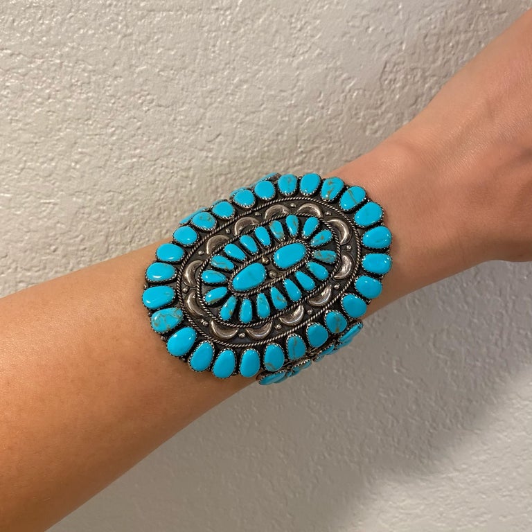 Sterling Native American Zuni Old Pawn Turquoise Inlay Cuff Bracelet at ...