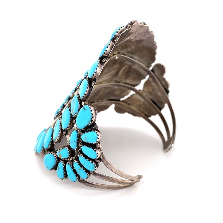 Sterling Native American Zuni Old Pawn Turquoise Inlay Cuff Bracelet at ...