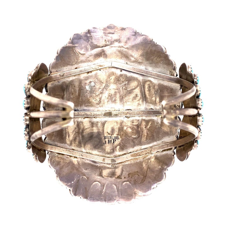 Sterling Native American Zuni Old Pawn Turquoise Inlay Cuff Bracelet at ...