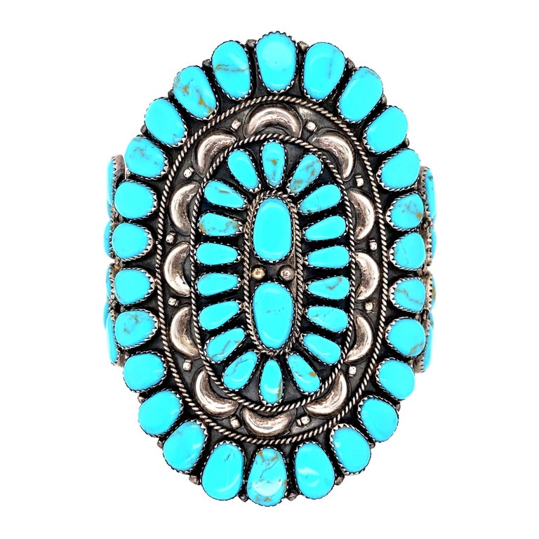 Sterling Native American Zuni Old Pawn Turquoise Inlay Cuff Bracelet at ...