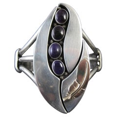 OOAK Sterling Navajo Sugilite Feather Cuff Bracelet Wilbert Cora Vandever 6.25"