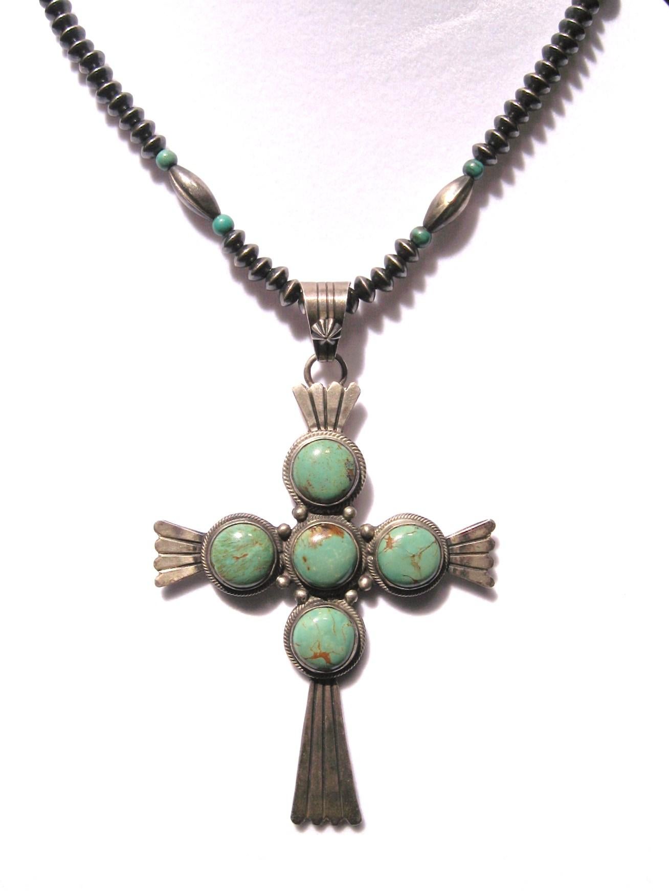 Sterling Navajo Turquoise Cross Necklace  For Sale 2
