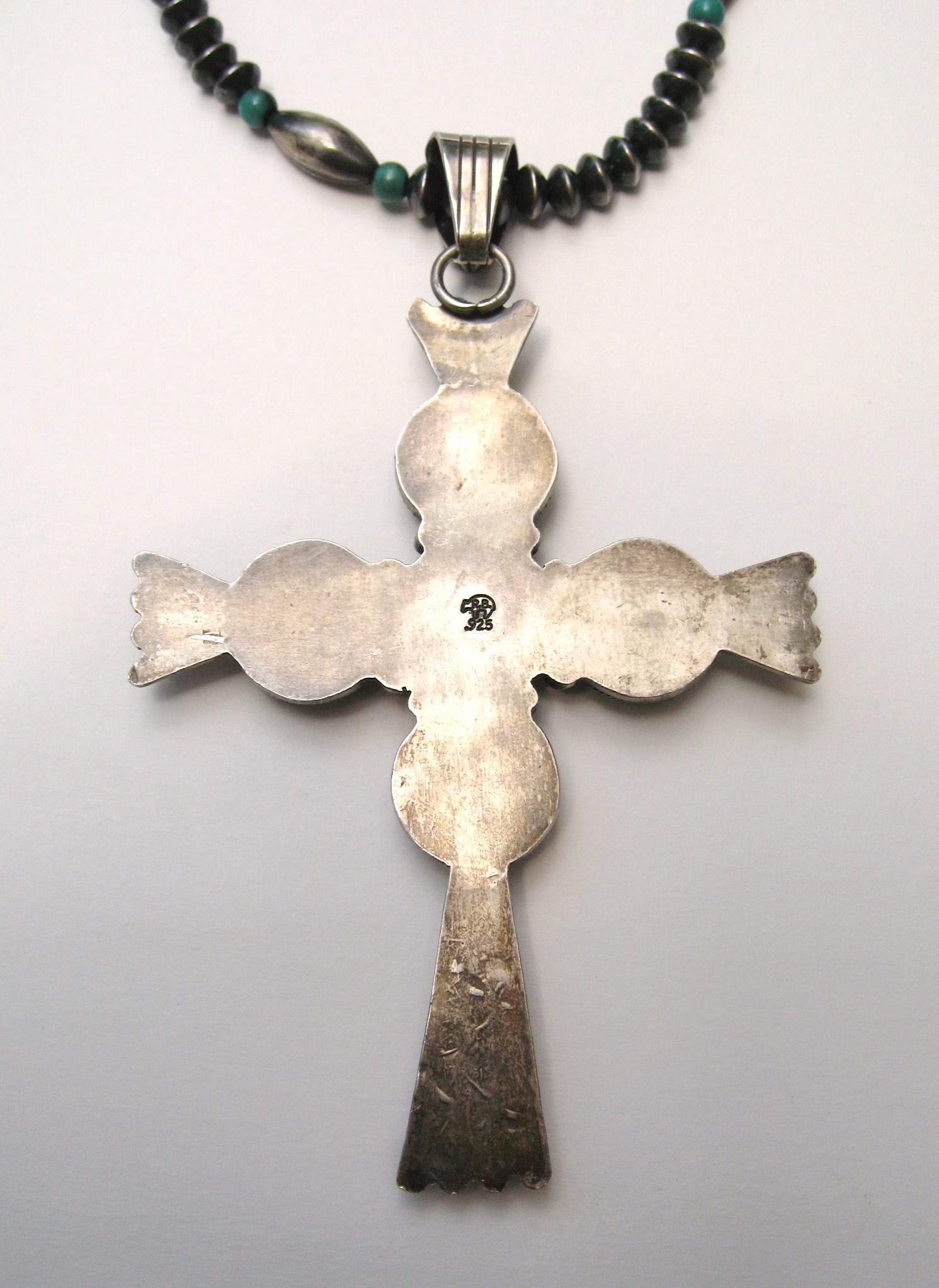 Women's or Men's Sterling Navajo Turquoise Cross Necklace  For Sale