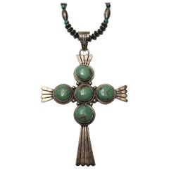 Vintage Sterling Navajo Turquoise Cross Necklace 