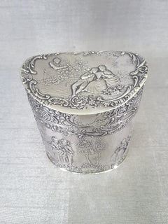 Teedose in Navette-Form, holländische Szene, innen vergoldet, Britisches Importmarke