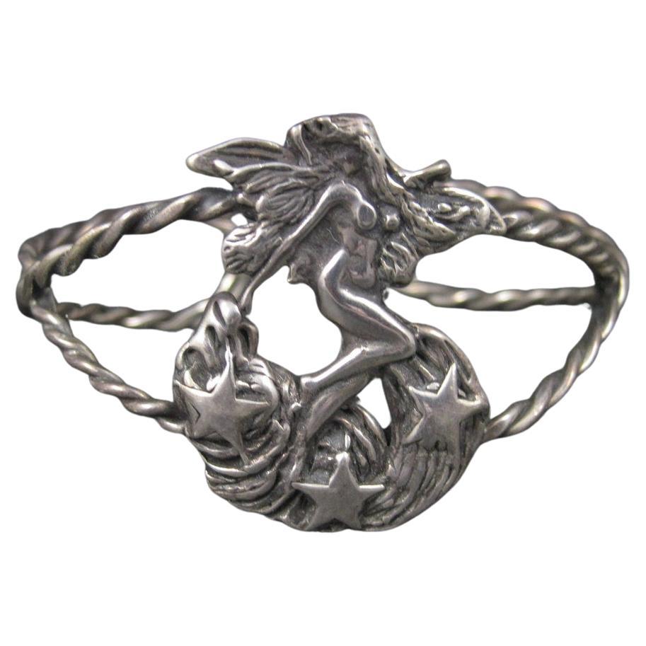 Sterling Nude Fairy Goddess Cuff Bracelet 6.25 Inches For Sale