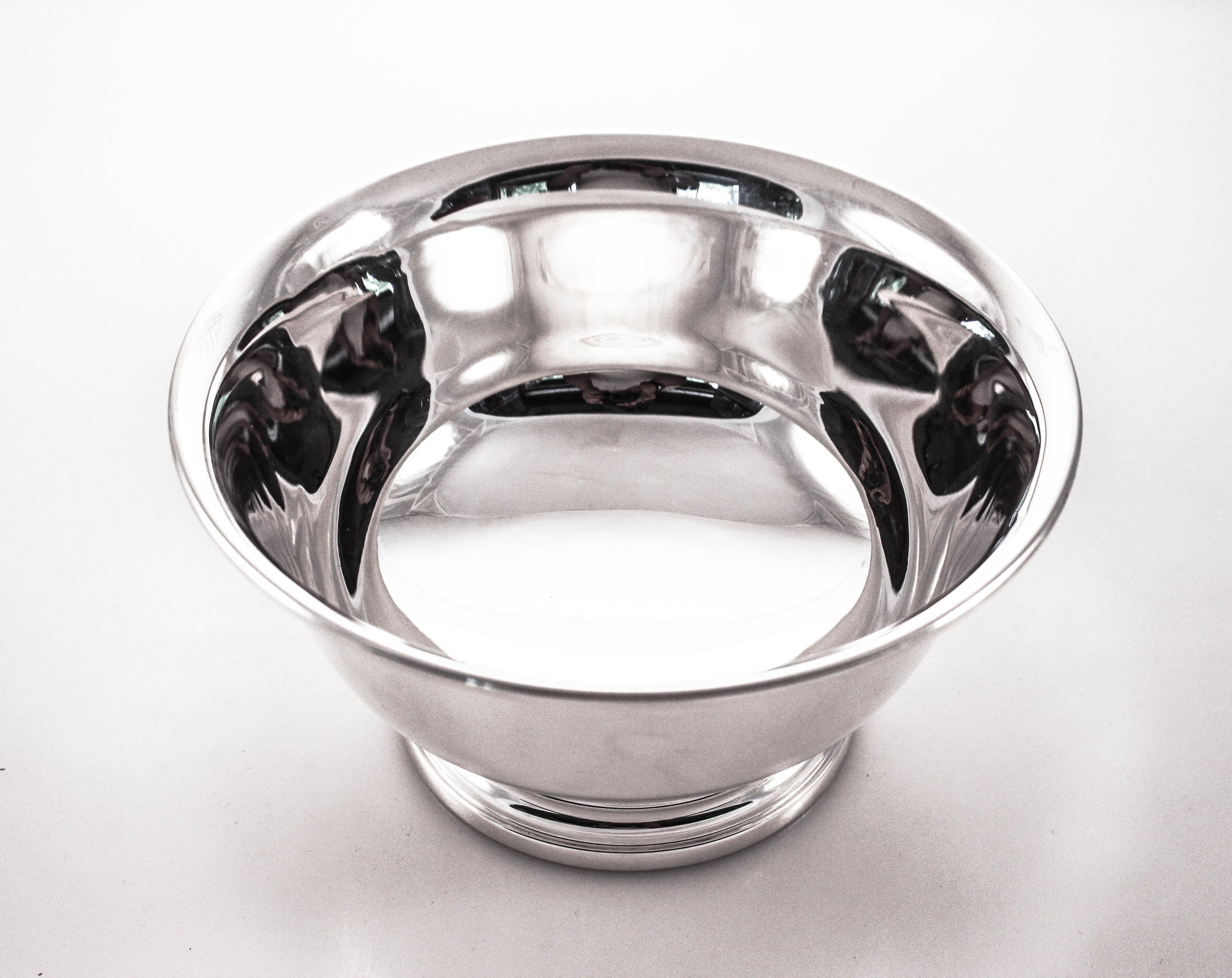 We are offering this sterling silver bowl made by the Preisner Silver Company of Wallingford, Connecticut. Made after WWII it reflects the austerity of the time. No heavy designs or etchings to make it fancy; an understated elegance that stands in