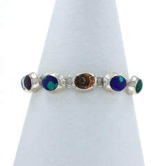 Sterling Onyx Azurite Malachite Link Bracelet 7 1/4" - 925 Oval Cabochon