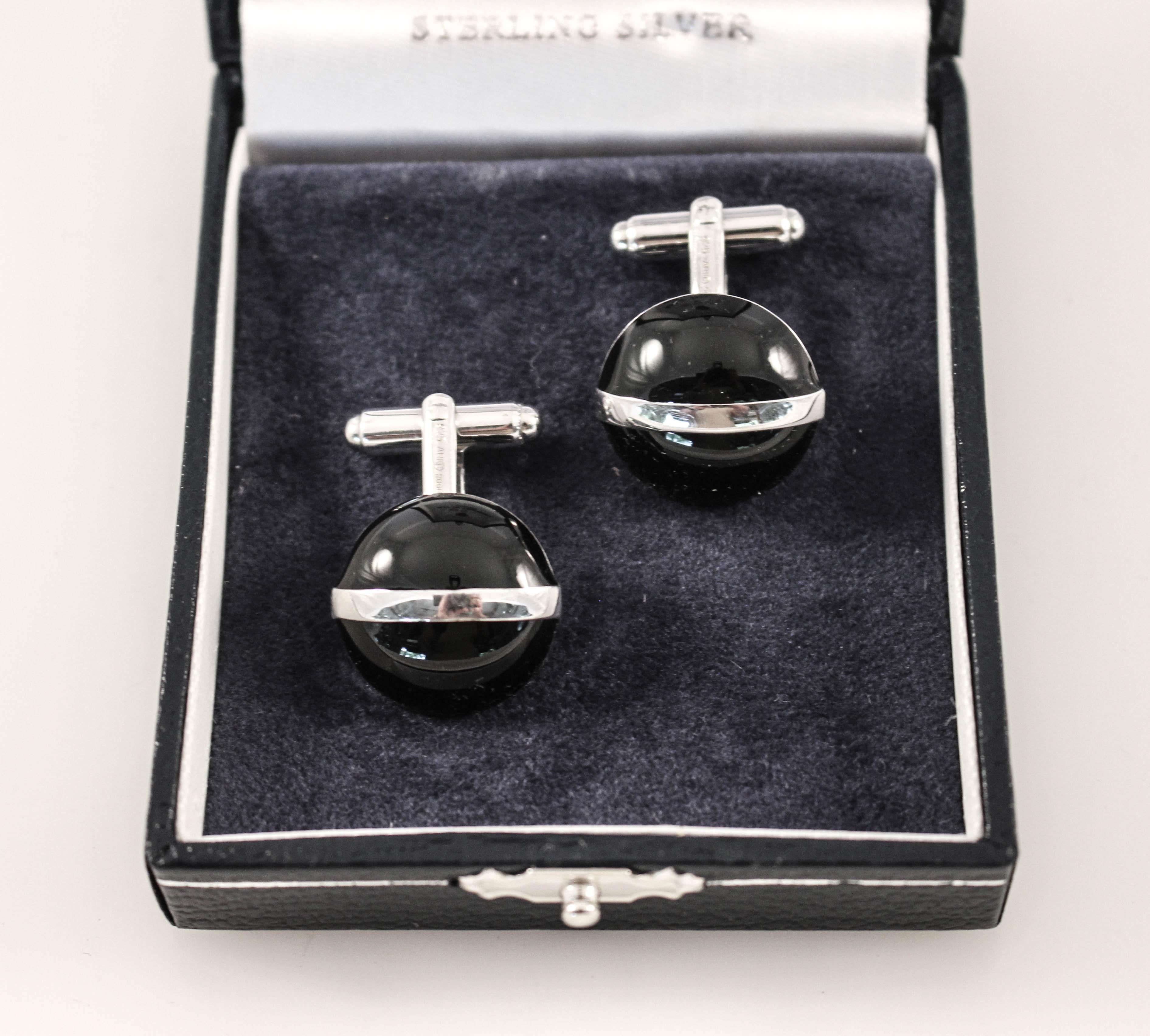 Sterling Onyx Cufflinks In New Condition For Sale In Brooklyn, NY