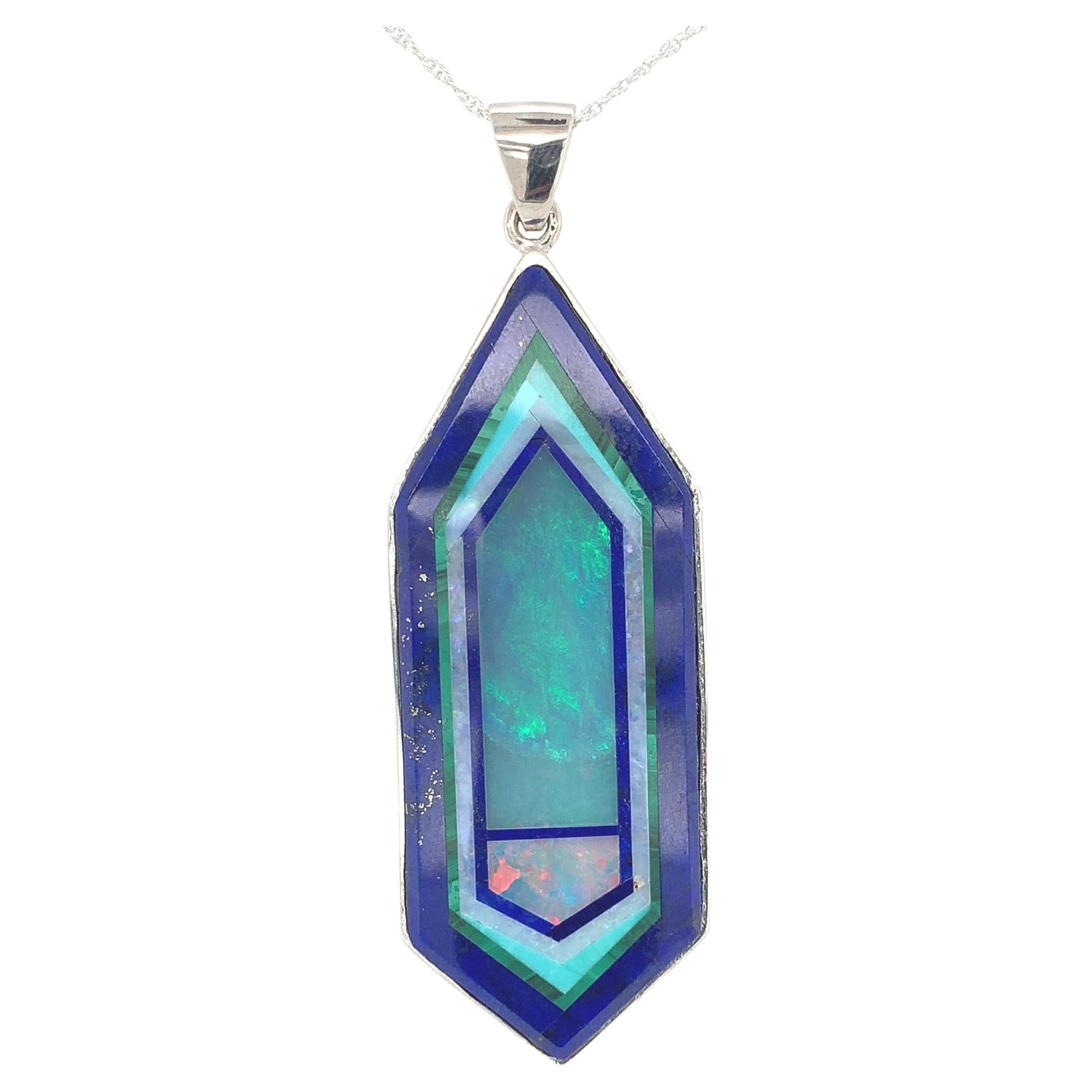 Sterling Opal Intarsia Pendant by Kaufmann Lapis For Sale