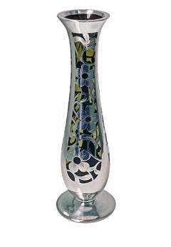Sterling Overlay Glass Vase Spahr Germany, C. 1937