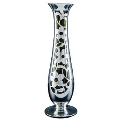 Sterling Overlay Glass Vase Spahr Germany, C. 1937