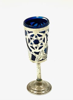 Sterling Overlay Judaica Star and Grape Cordial or Small Kiddush Cups Set of 6