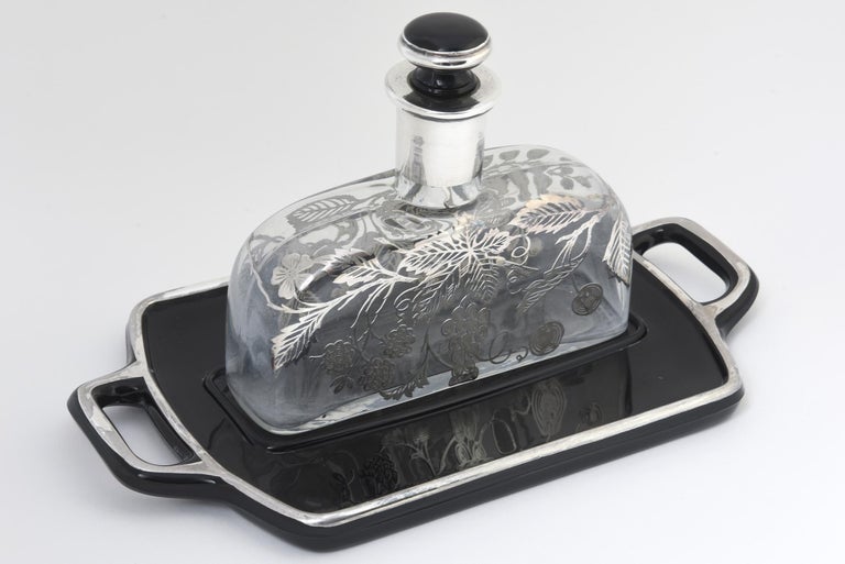 Sterling Overlay Perfume Bottle and Tray For Sale at 1stDibs silver