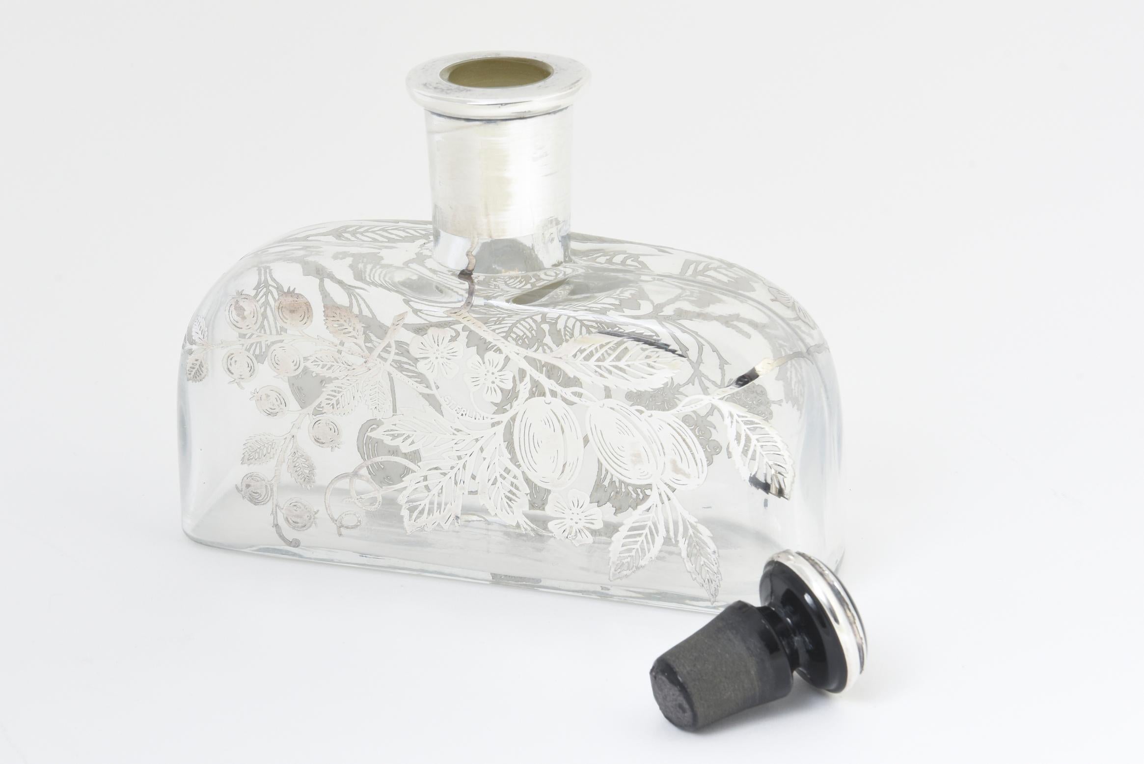 20th Century Sterling Overlay Perfume Bottle and Tray For Sale