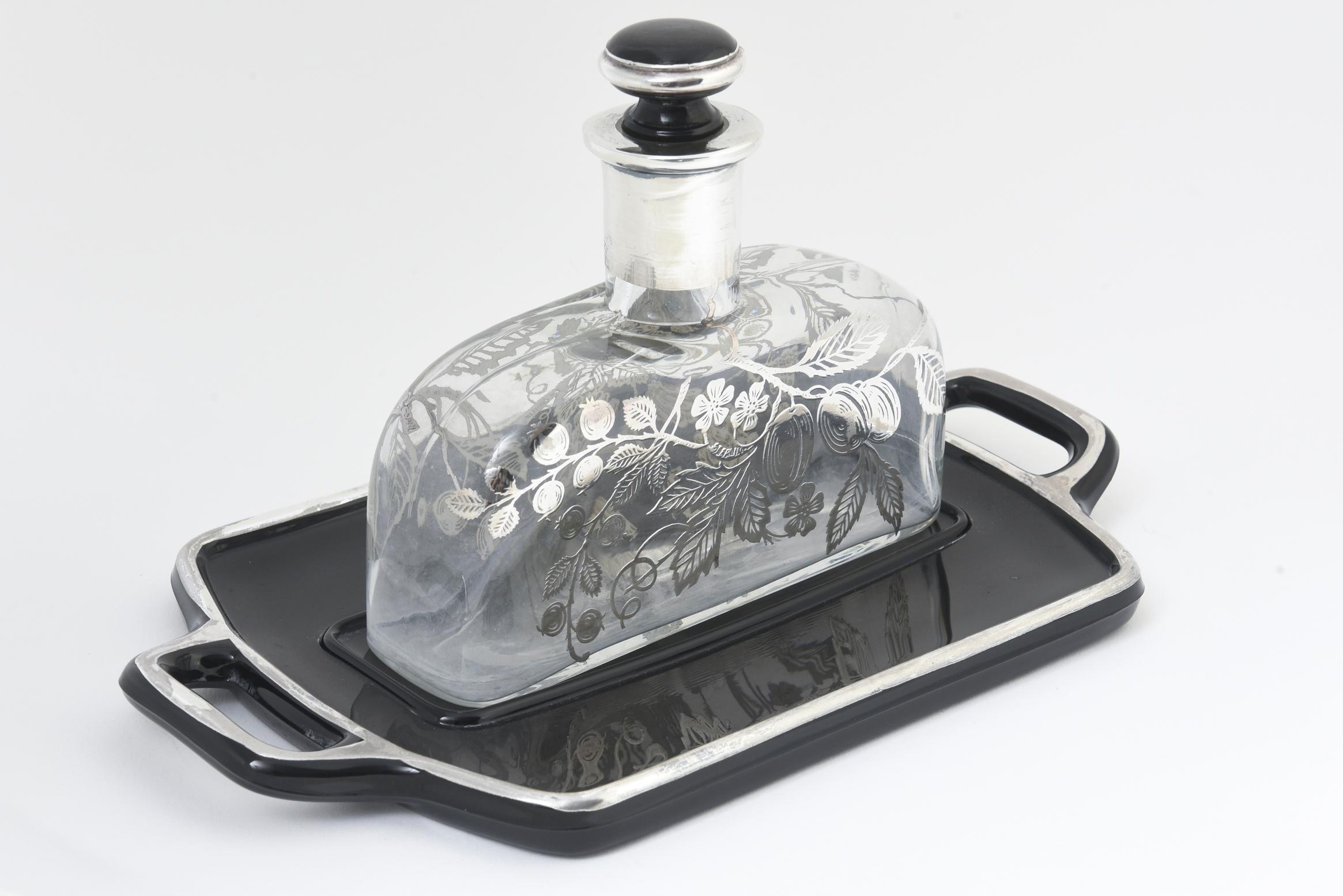 Sterling Overlay Perfume Bottle and Tray For Sale 1