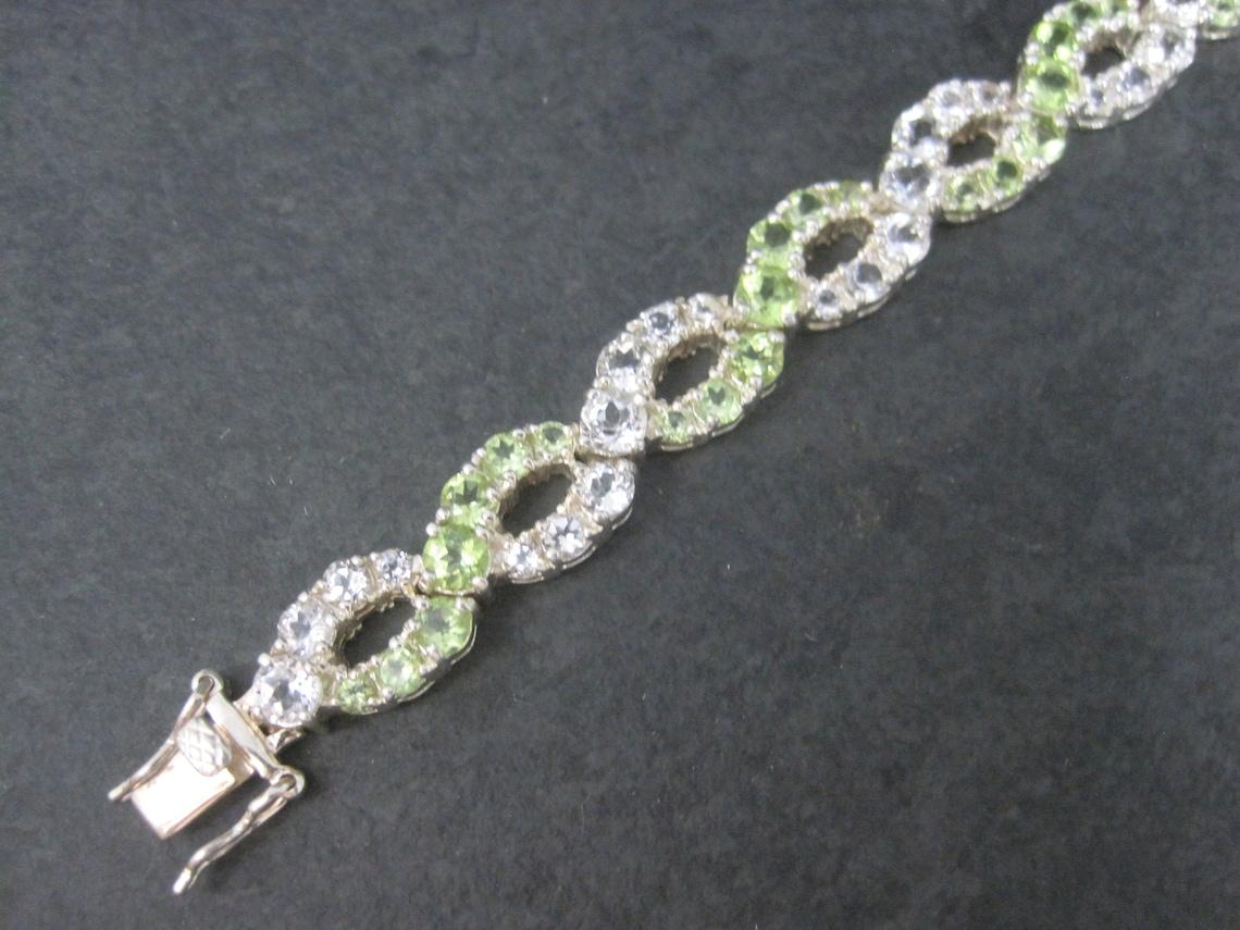 Round Cut Sterling Peridot White Topaz Bracelet 7.25 Inches For Sale