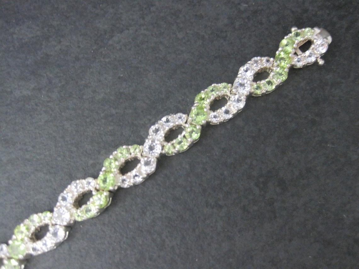 Sterling Peridot White Topaz Bracelet 7.25 Inches In Excellent Condition For Sale In Webster, SD