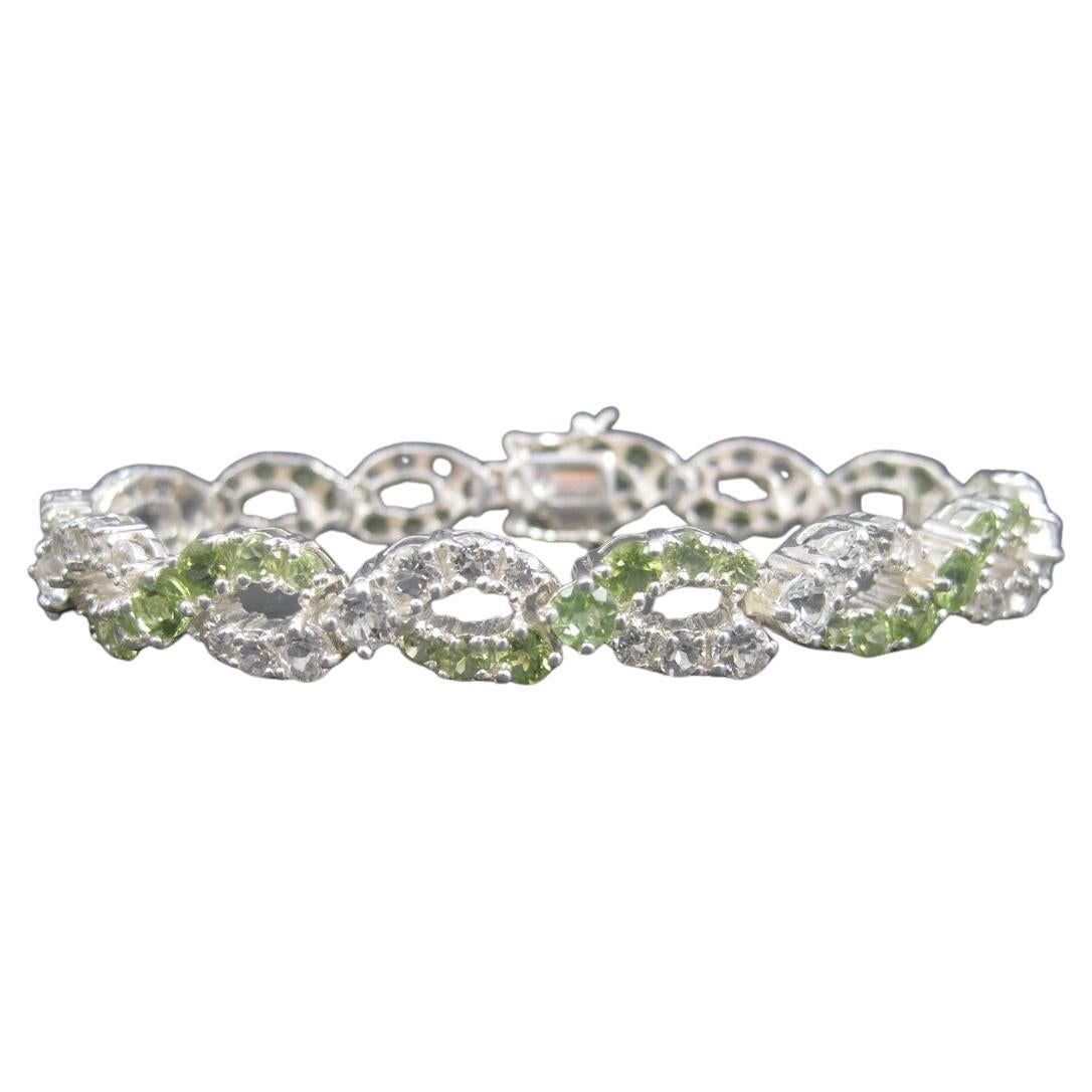 Sterling Peridot White Topaz Bracelet 7.25 Inches For Sale