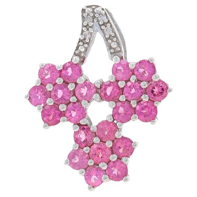 Sterling Pink Tourmaline & Diamond Flower Cluster Pendant 925 Rnd 1.50ctw