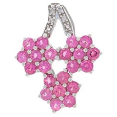 Sterling Rosa Turmalin & Diamant Blumen-Cluster-Anhänger 925 Rnd 1,50ctw