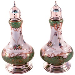 Antique Sterling Porcelain Salt Shakers